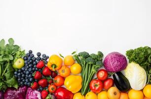Colorful Array of Fresh Fruits and Vegetables on a White Surface photo