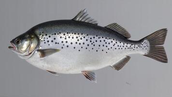 Stunning Close-Up of a Trout with Distinctive Spots Against a Neutral Background photo