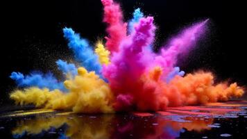 Vibrant Explosion of Colorful Powder Against a Black Background photo