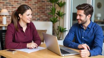 Professional Discussion Between Colleagues in a Modern Workspace Setting photo