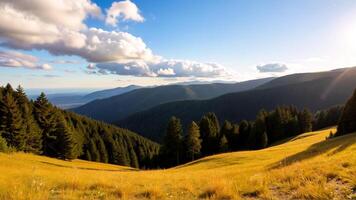 Stunning Mountain View with Lush Greenery and Serene Sky photo