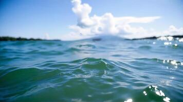Serene Ocean Waves Under a Blue Sky with Fluffy Clouds photo