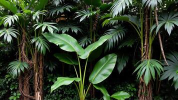 Lush Tropical Plants Surrounded by Dense Green Foliage for a Vibrant Atmosphere photo