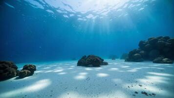 Beneath the Surface. A Tranquil Underwater Scene with Coral and Light photo