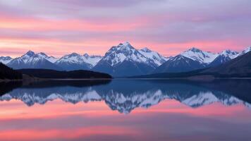 Tranquil Mountain Reflection at Dawn with Colorful Sky photo
