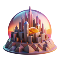 serene creative A futuristic cityscape built into the side of a colossal asteroid, bathed in the pink and orange glow of a binary sunset. Style Art Deco meets cyberpunk exclusive png