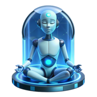 stunning vintage A humanoid robot with glowing circuitry visible beneath its translucent skin, meditating in a zero-gravity chamber. Lighting soft, ambient blue. Style dreamlike, surreal detailed png