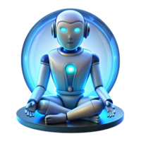 impressive abstract A humanoid robot with glowing circuitry visible beneath its translucent skin, meditating in a zero-gravity chamber. Lighting soft, ambient blue. Style dreamlike, surreal premium png
