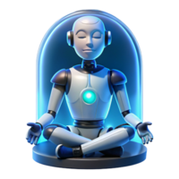 dramatic traditional A humanoid robot with glowing circuitry visible beneath its translucent skin, meditating in a zero-gravity chamber. Lighting soft, ambient blue. Style dreamlike, surreal genuine png