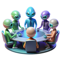 vibrant classic A group of diverse alien species gathered around a holographic table, engaged in a diplomatic meeting. Lighting cool, futuristic. Style graphic novel exclusive png