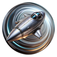 serene vintage A sleek, chrome spaceship with intricate engravings, speeding through a wormhole, leaving trails of swirling energy. Lighting dramatic, high-contrast. Style photorealistic genuine png