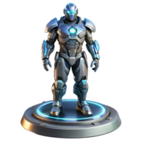 serene vintage A futuristic armor suit equipped with advanced weaponry and technology, displayed on a pedestal. Lighting spotlight, dramatic. Style concept art professional png