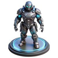 extraordinary classic A futuristic armor suit equipped with advanced weaponry and technology, displayed on a pedestal. Lighting spotlight, dramatic. Style concept art high quality png