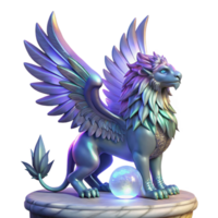 wonderful artistic A majestic griffin with iridescent feathers, perched atop a crumbling marble pedestal, illuminated by a single, ethereal beam of moonlight. Art style Romantic authentic png