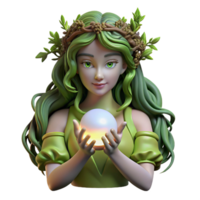 wonderful modern A serene dryad, adorned with moss and vines, gently cradling a glowing orb of light in her hands. Art style Art Nouveau high resolution png