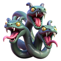 extraordinary artistic A fearsome hydra, with multiple serpentine heads, spitting venom under a blood-red sky. Art style Surrealism authentic png