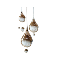 Elegant droplets of liquid with air bubbles suspended in charming formation against a bright background png
