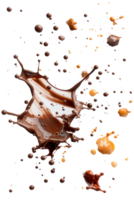 Dynamic Splash of Rich Chocolate and Caramel with Glorious Droplets Captured in Motion Against a Black Background png