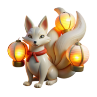 beautiful classic A cunning Kitsune, with nine flowing tails, illuminated by the soft glow of paper lanterns. Art style Japanese Woodblock Print genuine png
