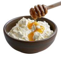 Fresh Cottage Cheese with Drizzle of Honey in Rustic Bowl on White Background for Healthy Food Themes png