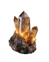 Stunning Golden Crystal Cluster with Radiant Highlights on Dark Rock Base for Digital Art and Natural Aesthetics png