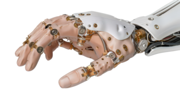 Realistic robotic hand showcasing advanced mechanics and design, focusing on technology, innovation, and engineering details png