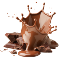 Chocolate Splash with Broken Squares of Dark Chocolate on White Background for Dessert and Baking Concepts png