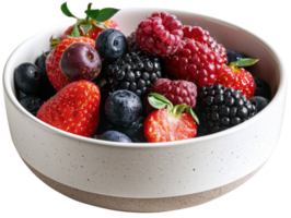 Fresh and Vibrant Assortment of Mixed Berries in a White Bowl Against a Bright Background png