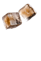 Two ice cubes with whiskey splash creating dynamic movement on an isolated background for a drink concept image png
