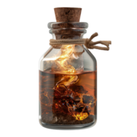 Enchanting Glass Bottle with Magical Swirling Liquid and Crystals, Captivating Decorative Element for Various Themes png