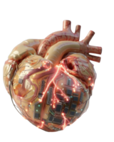 Futuristic Heart Design Merging Biological and Technological Elements with Circuitry and Glow Effects for Creative Projects png