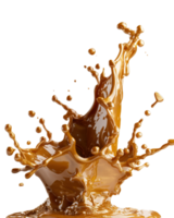 Dynamic and Captivating Splash of Rich Brown Liquid with Droplets Freezing in Time Against a Clean White Background png
