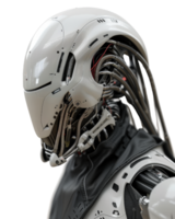 Futuristic humanoid robot with intricate design and exposed mechanical features, showcasing advanced technology and innovation png