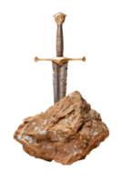 Sword Embedded in a Large Rock, Symbolizing Strength, Valor, Mythology, and Heroic Legends in a Dramatic Display png
