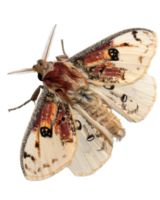 Close-up of an intricate and colorful moth with detailed wings showcasing vibrant patterns and textures against a white background png