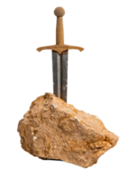 Sword Embedded in Stone Symbolizing Strength, Valor, and Mythical Legends in a Captivating Display of Historical Elements png