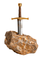 Sword Embedded in Rock Surrounded by Natural Texture and Colors Capturing the Essence of Strength and Determination png