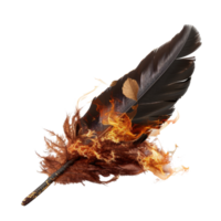 Feather Quill Pen with Flames and Autumn Leaves Representing Creativity and Inspiration in Artistic Expression png