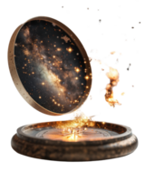 Enchanted Compass with Cosmic Galaxy Exploding into Stardust and Light against a Dark Background png