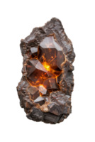 Iridescent Crystal with Fiery Glow Highlighted Against Dark Stone Background in Stunning Natural Display png