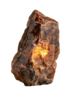 Illuminated Crystal Rock with Ancient Symbols, Unique Texture and Warm Glow, Isolated on White Background png