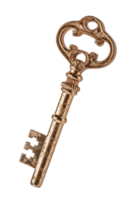 Vintage ornate key with intricate design and detailed texture on a white background for classic, historical themes png