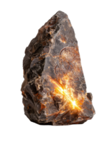 Unique Dark Stone with Intricate Design and Glowing Golden Element on Isolated Background for Creative Projects png