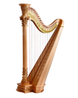 Elegant wooden harp on white background with detailed craftsmanship and rich tones for music and performance aesthetics png