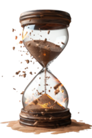 Exploding Hourglass with Brown Sand and Flying Debris Representing Time in Motion and Change Concept png
