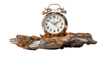 Vintage Alarm Clock on Natural Stone Background, Time Concept, Antique Design, Nostalgic and Timeless Appeal png