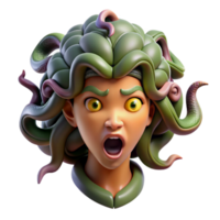 dramatic artistic A fierce gorgon, with snakes for hair and a petrifying gaze. Art style Surrealism professional png