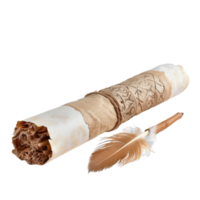 Ancient Scroll with Intricate Designs and Elegant Quill Pen on Soft Background for Historical Themes and Education png