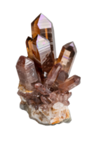 Stunning Multi-Faceted Brown Crystal Formation with Sharp Edges and Unique Layered Color Patterns on White Base Rock png