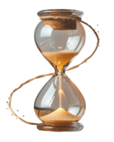 Glass hourglass with golden sand flowing between two chambers, symbolizing the passage of time png